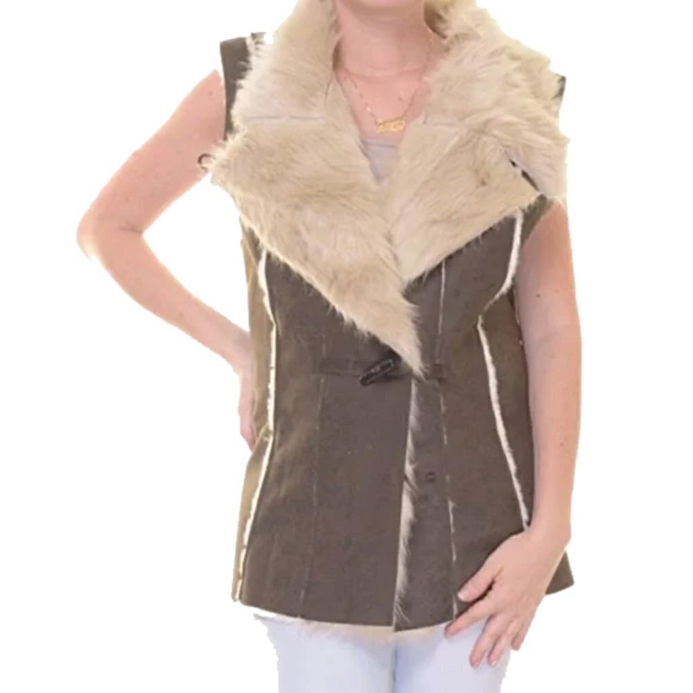 🆕 INC International Concepts Faux Suede Faux Fur Vest size Small Winter Layer